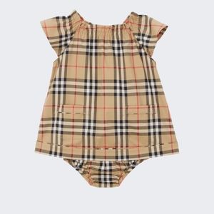 BURBERRY KIDS VINTAGE CHECK STRETCH COTTON DRESS WITH BLOOMERS and BOOTIES SZ 19